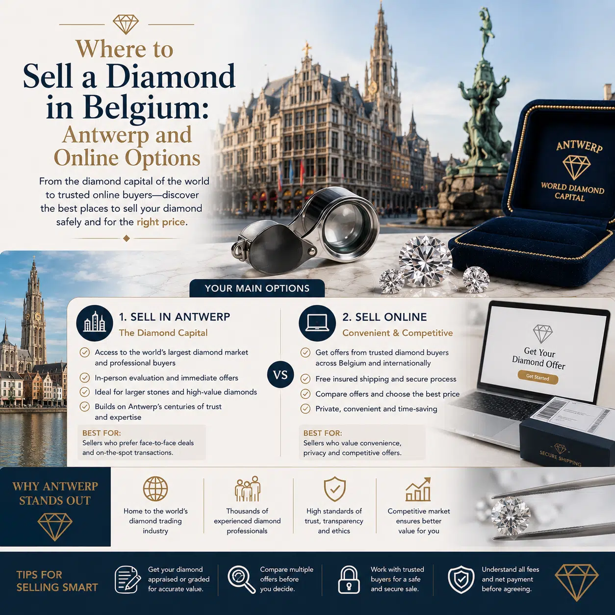 Dove vendere un diamante in Belgio: Anversa e opzioni online