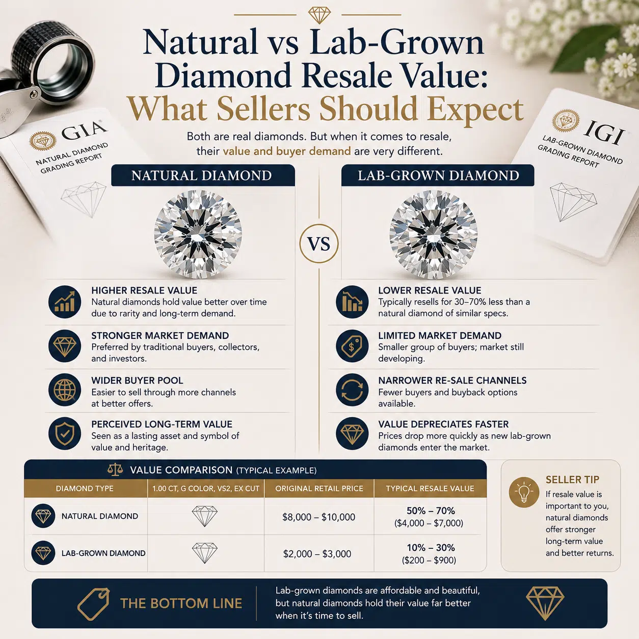 Natural vs Lab-Grown Diamond Resale Value: What Sellers Should Expect